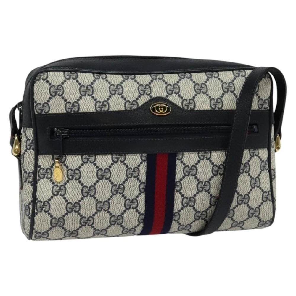 GUCCI GG Supreme Sherry Line Shoulder Bag PVC Navy Gold - Picture 2 of 16